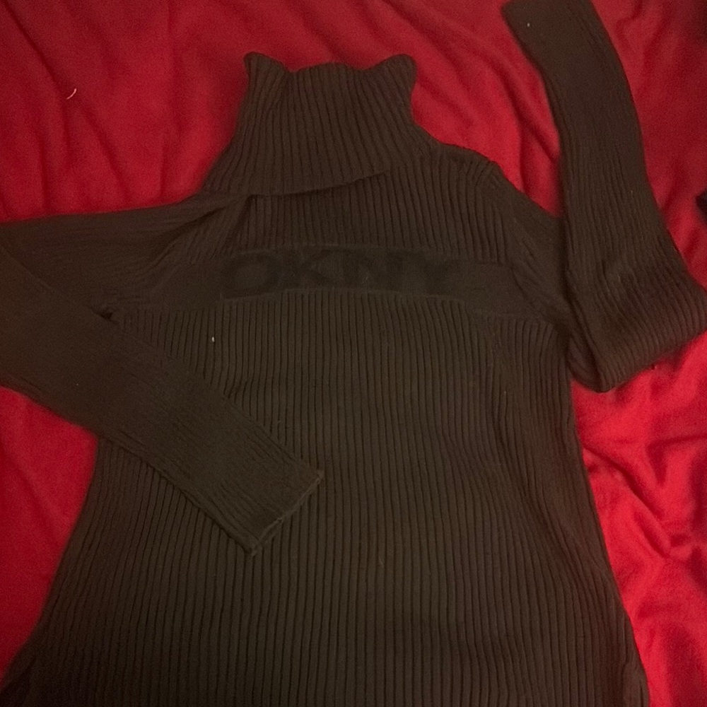 DKNY Black Cowl Neck Sweater with Ribbed Texture